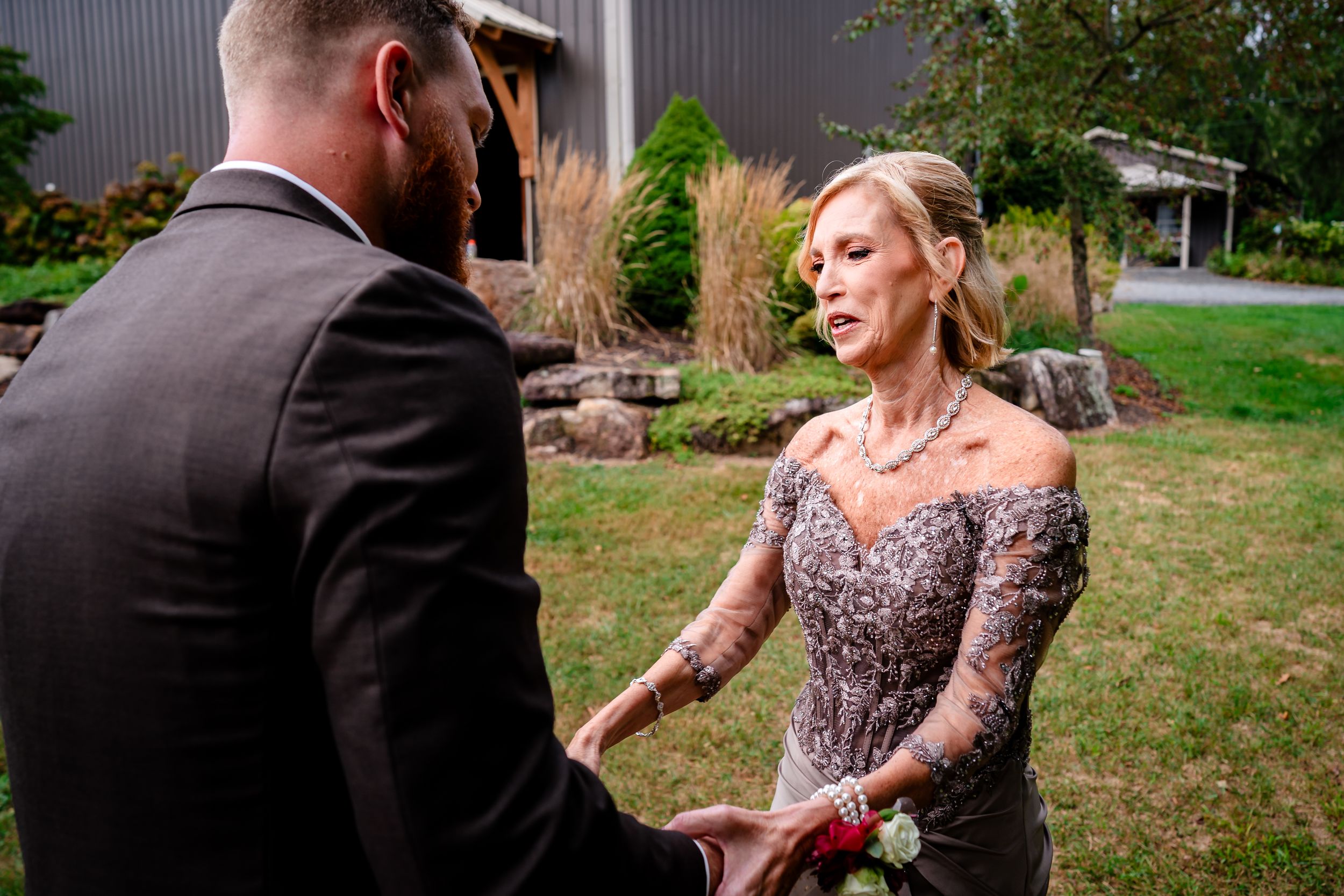 Intimate wedding moments captured in a series of outdoor portraits.