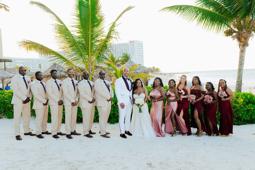 Wedding party celebrating with the couple at Royalton Blue Waters Montego Bay all-inclusive resort.