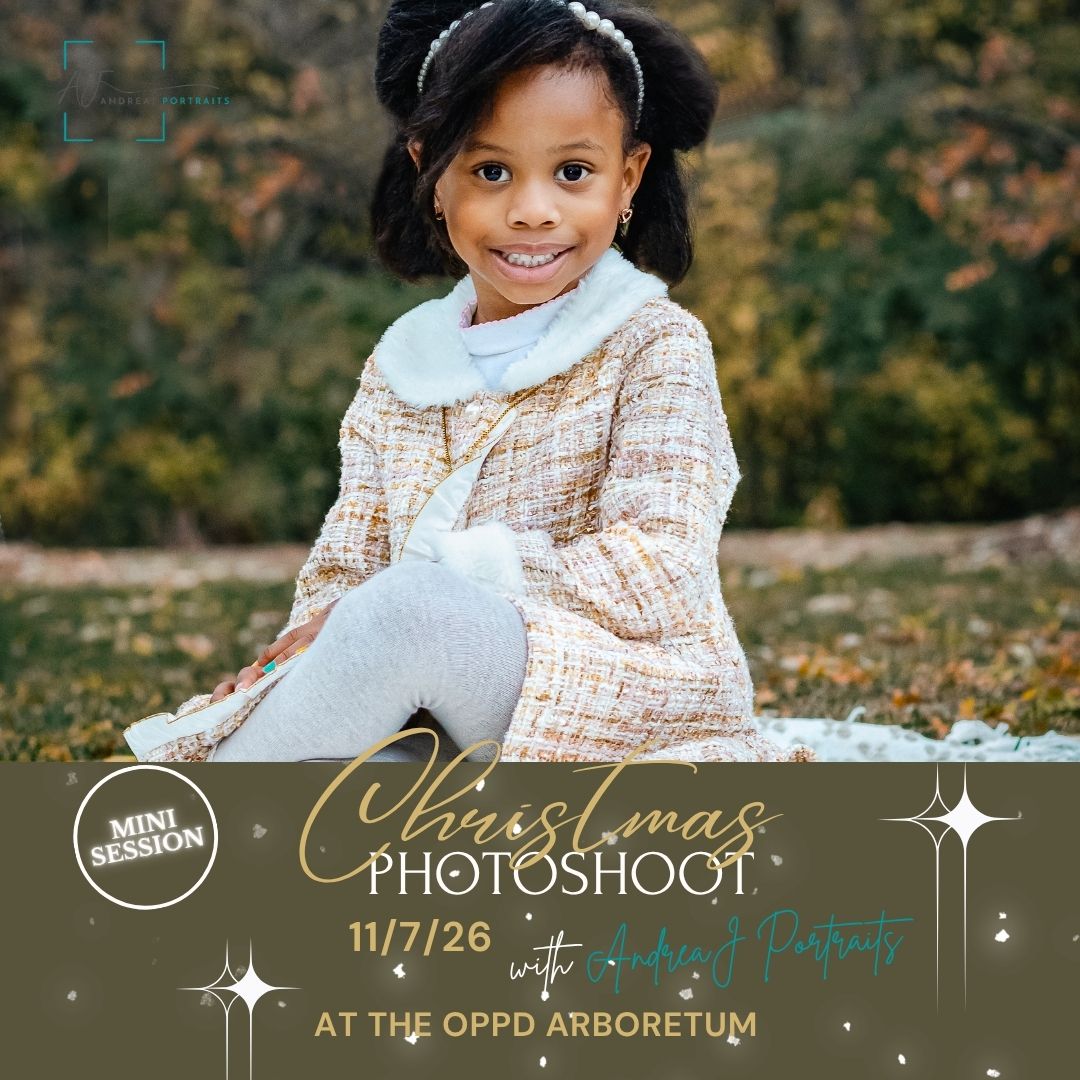 Black and white couples photo session at Durham Museum with elegant holiday decor and Christmas lights in background.