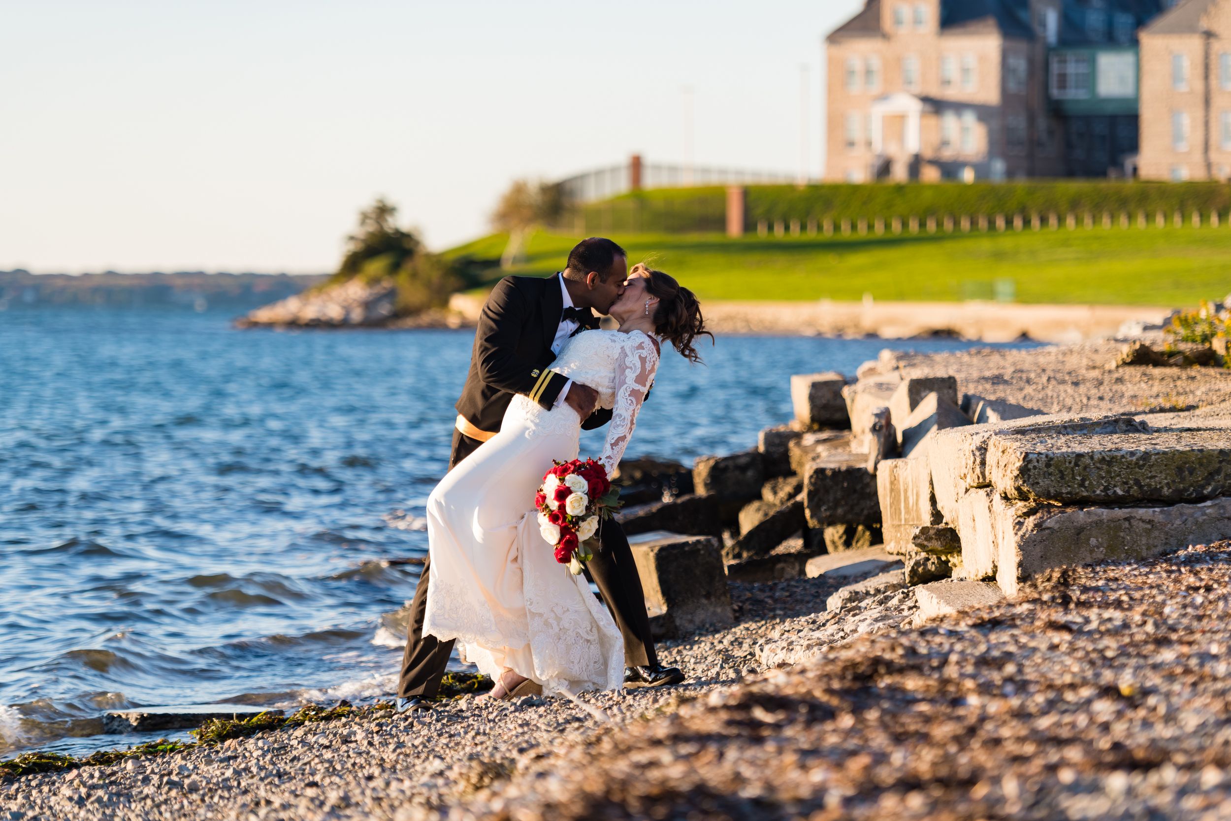 Elegant waterfront wedding at the Naval War College Officer's Club. Authentic Newport, RI wedding moments captured by Stefy Hilmer.