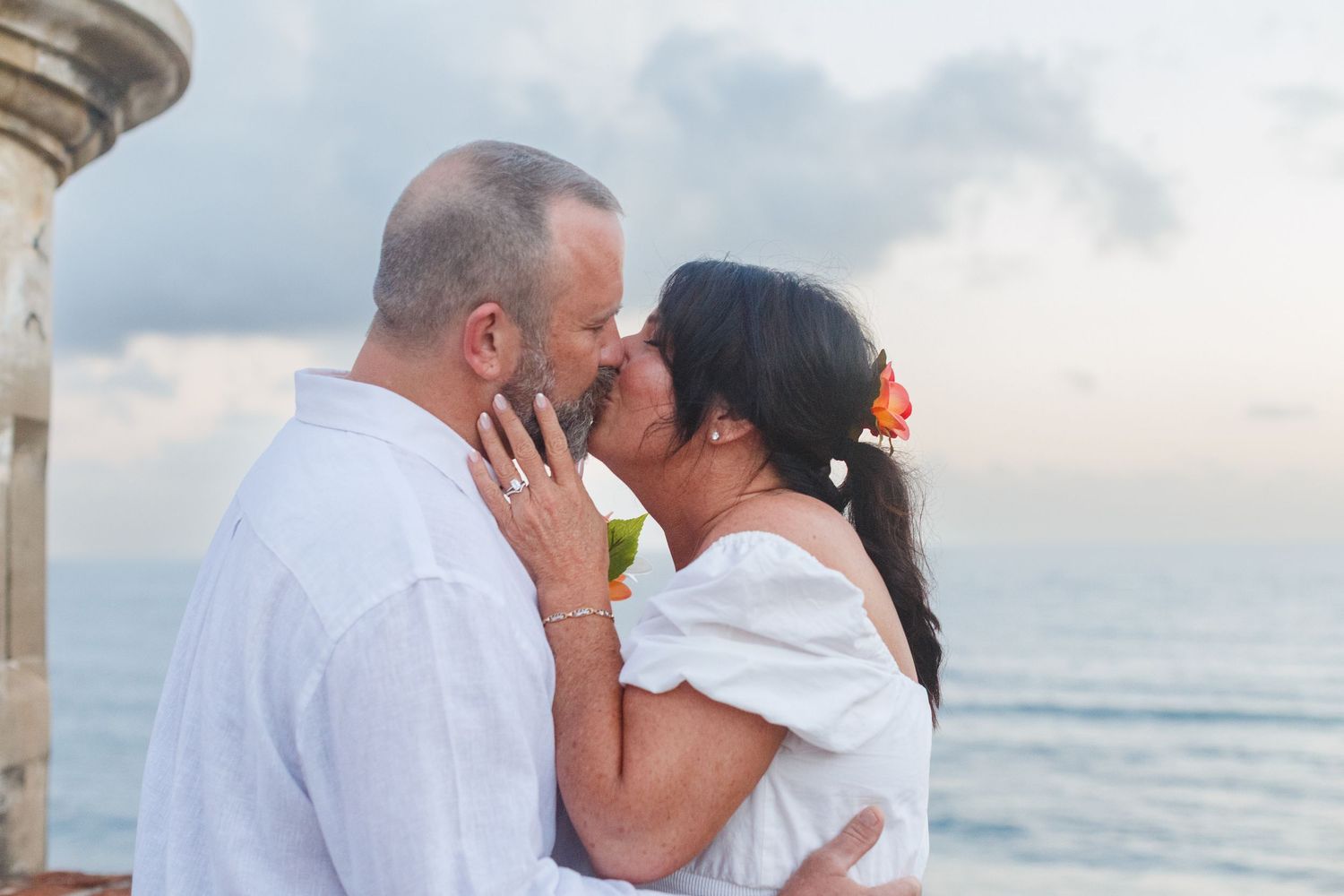 Wedding ceremony. The kiss. Garita at Castillo San Cristóbal in Old San Juan, Puerto Rico.