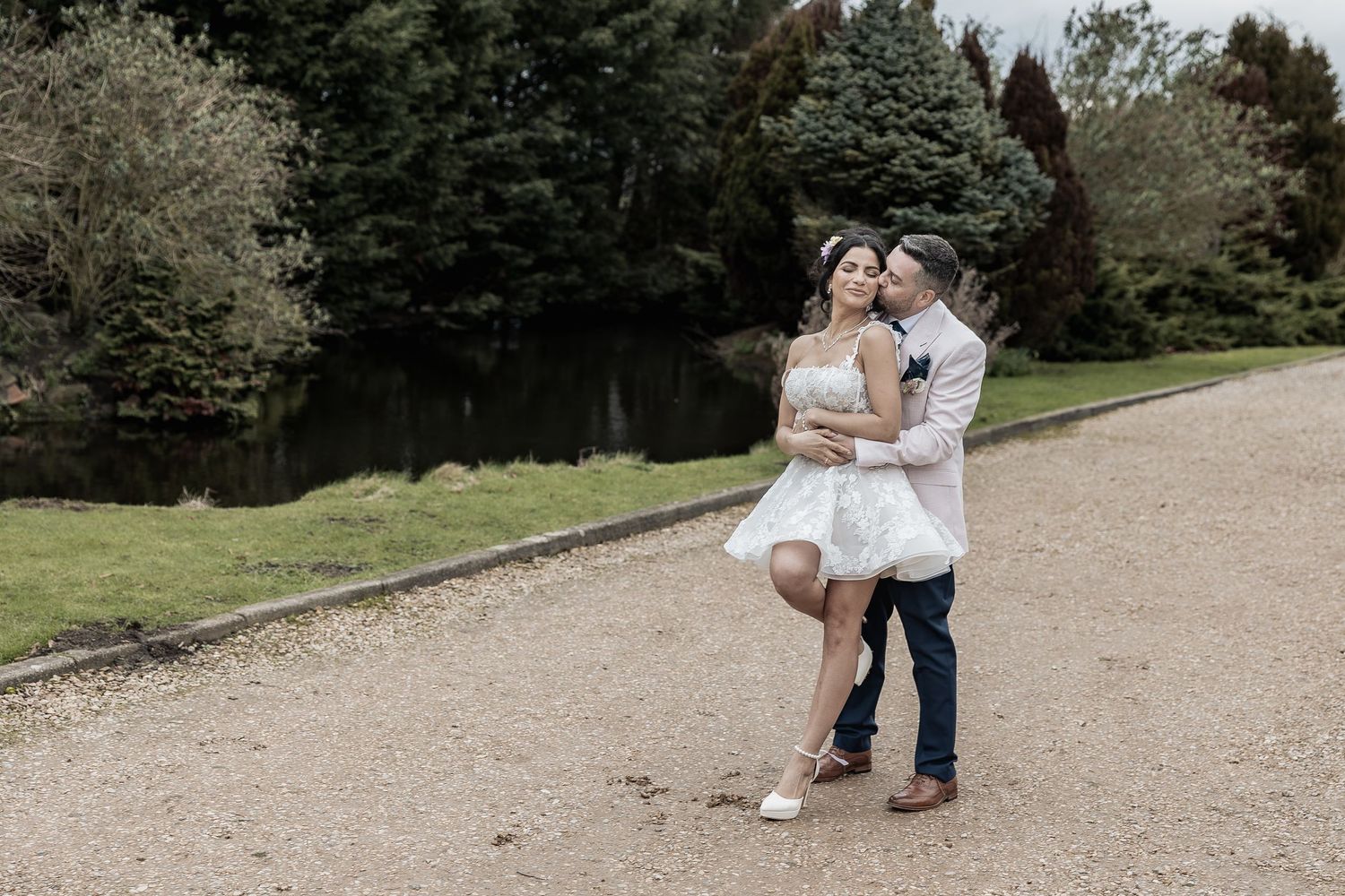 Relaxed guided couples portrait on their wedding day.