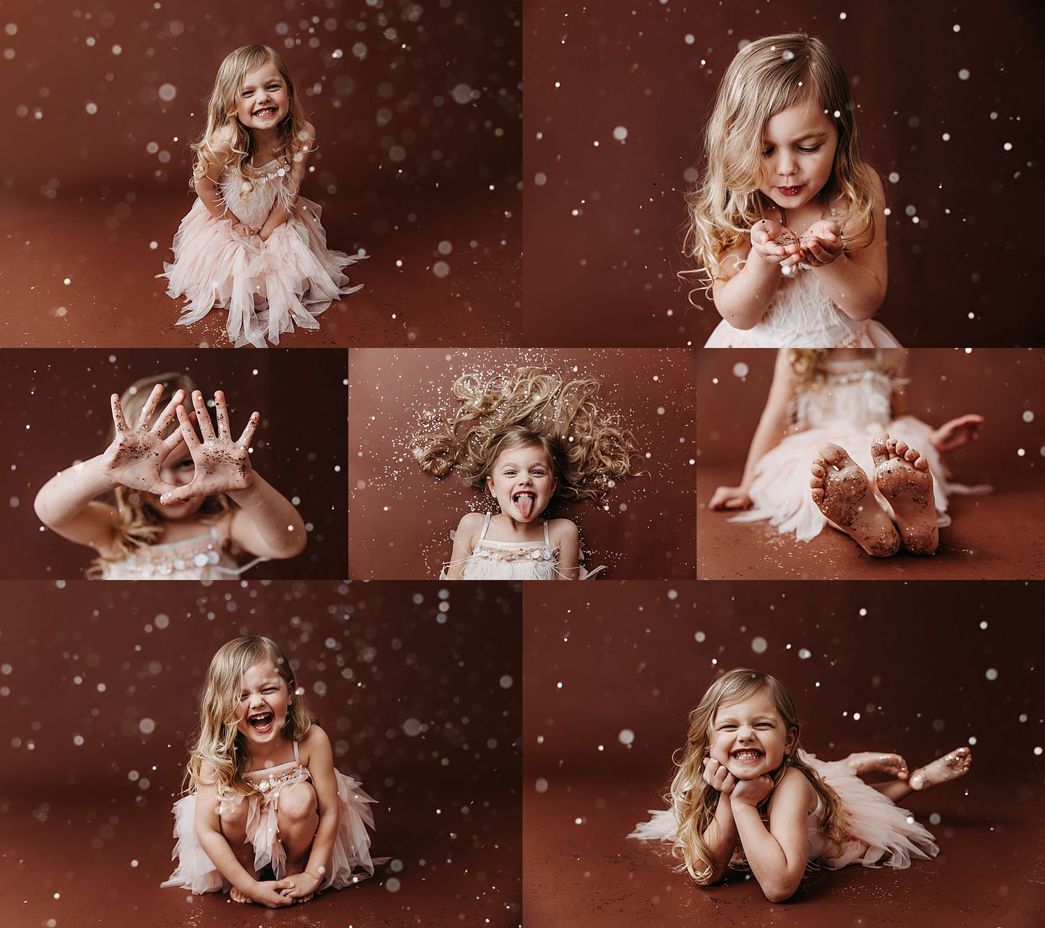 A series of glittery Christmas photos with sparkles and twinkling lights creating a magical holiday atmosphere.