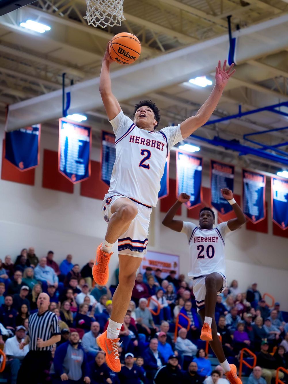 Hershey Trojans Cam Sweeney drives to dunk in the quarterfinals, by SportsFox Photography, Hershey