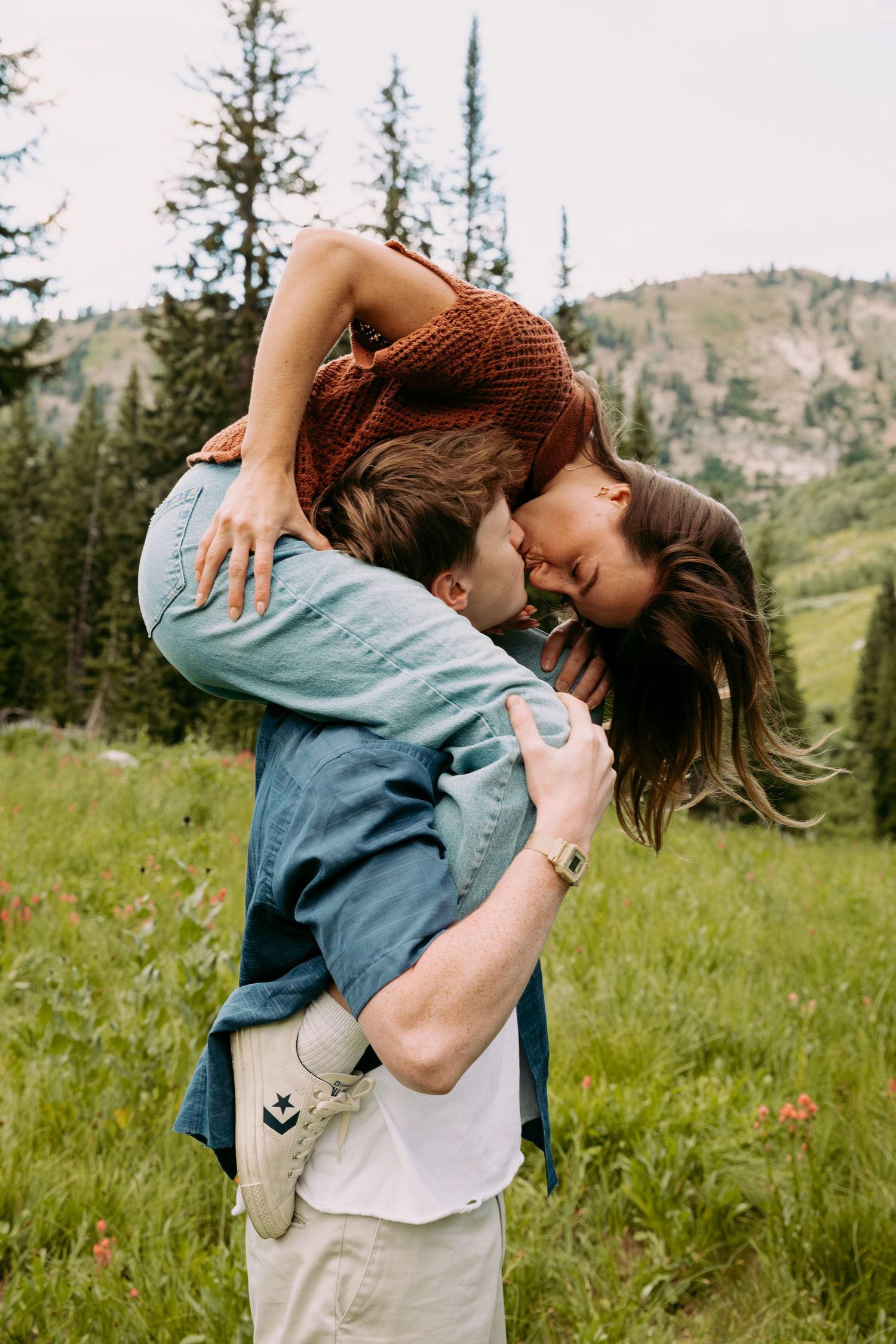 Couple photo session in the mountains by Albion Basin Utah.