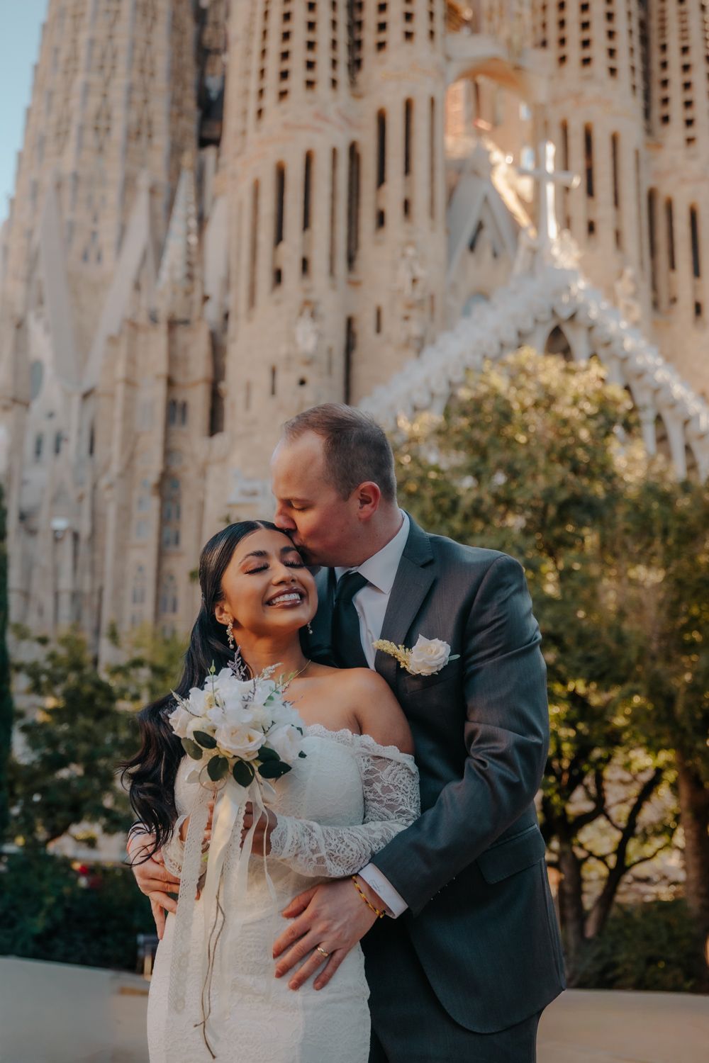 Wedding dress portrait Sagrada gardens cold sunrise Anniversary photoshoot Barcelona BarcelonaLoversPH