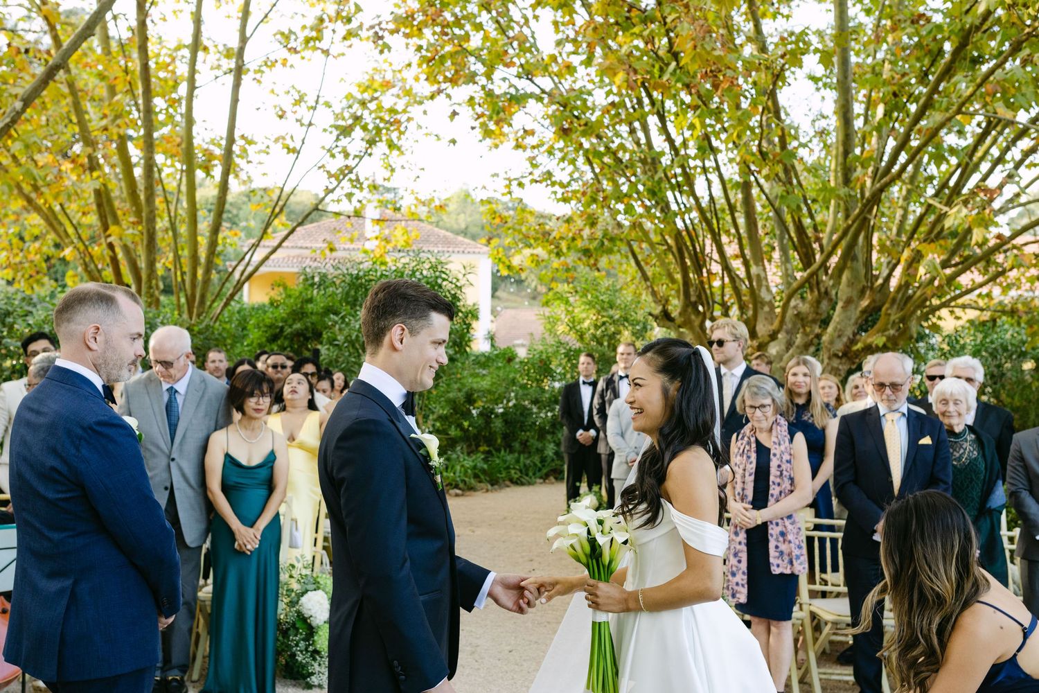 Intimate newlywed portraits surrounded by warm autumn light in Portugal during a ceremony at quinta nova do hespanhol, near lisbon