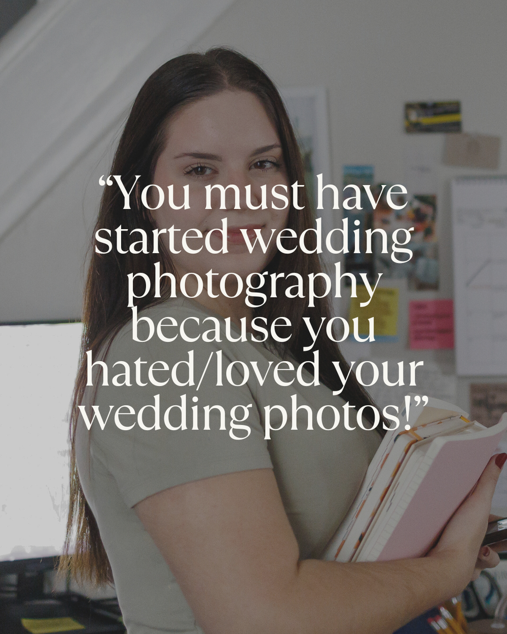 A collection of overlapping wedding photography images showing albums, editing screens, and consultation moments.