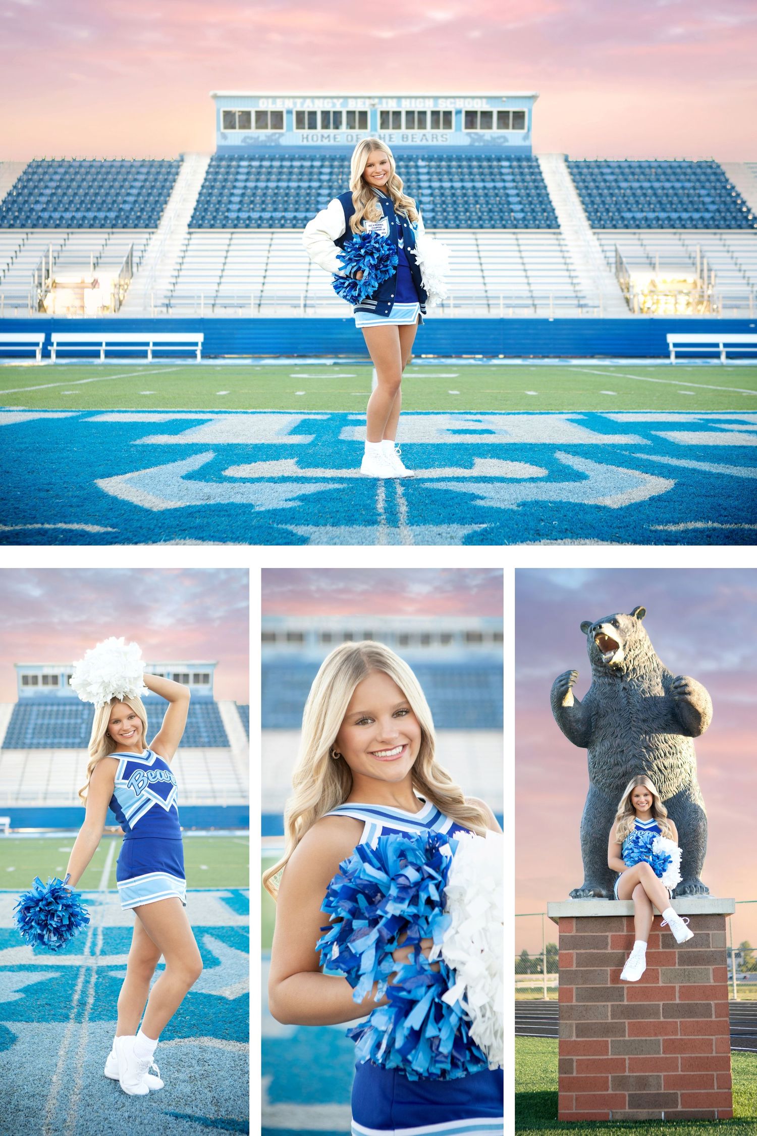 Olentangy Berlin senior pictures.  Cheerleading senior pictures. Football cheerleading pics. Cheerleading pics in stadium.
