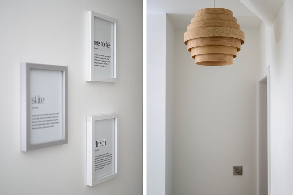 detail images of white hallway for an airbnb super host in fife.