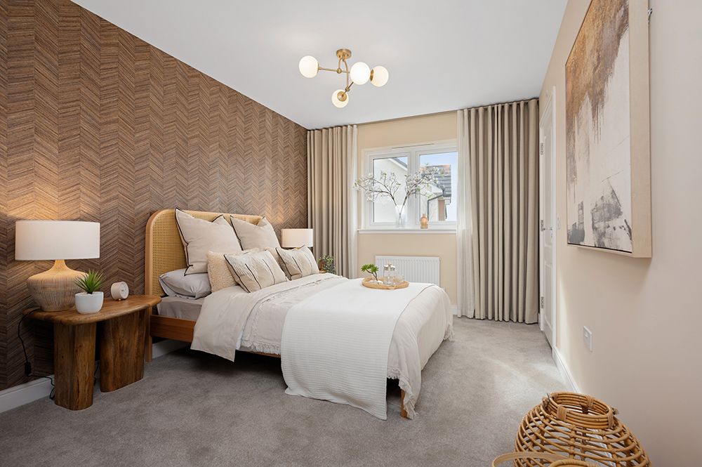 Large master bedroom with mood lighting and earthy tones. estate agent listing falkirk