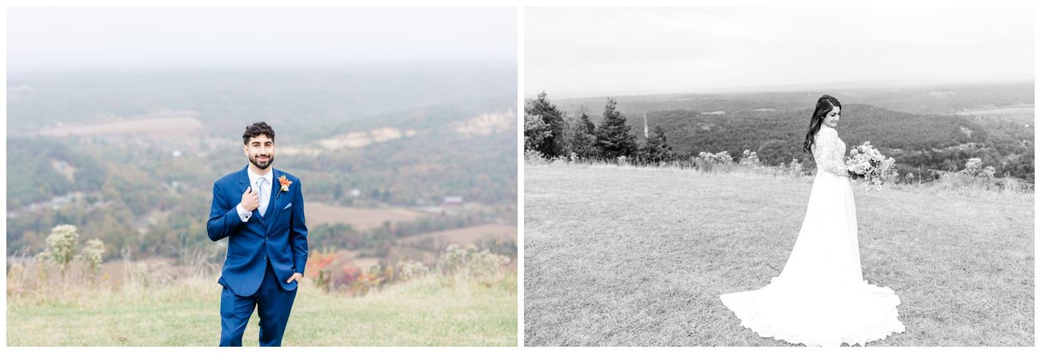 Wedding celebration on a scenic mountaintop with panoramic valley views.