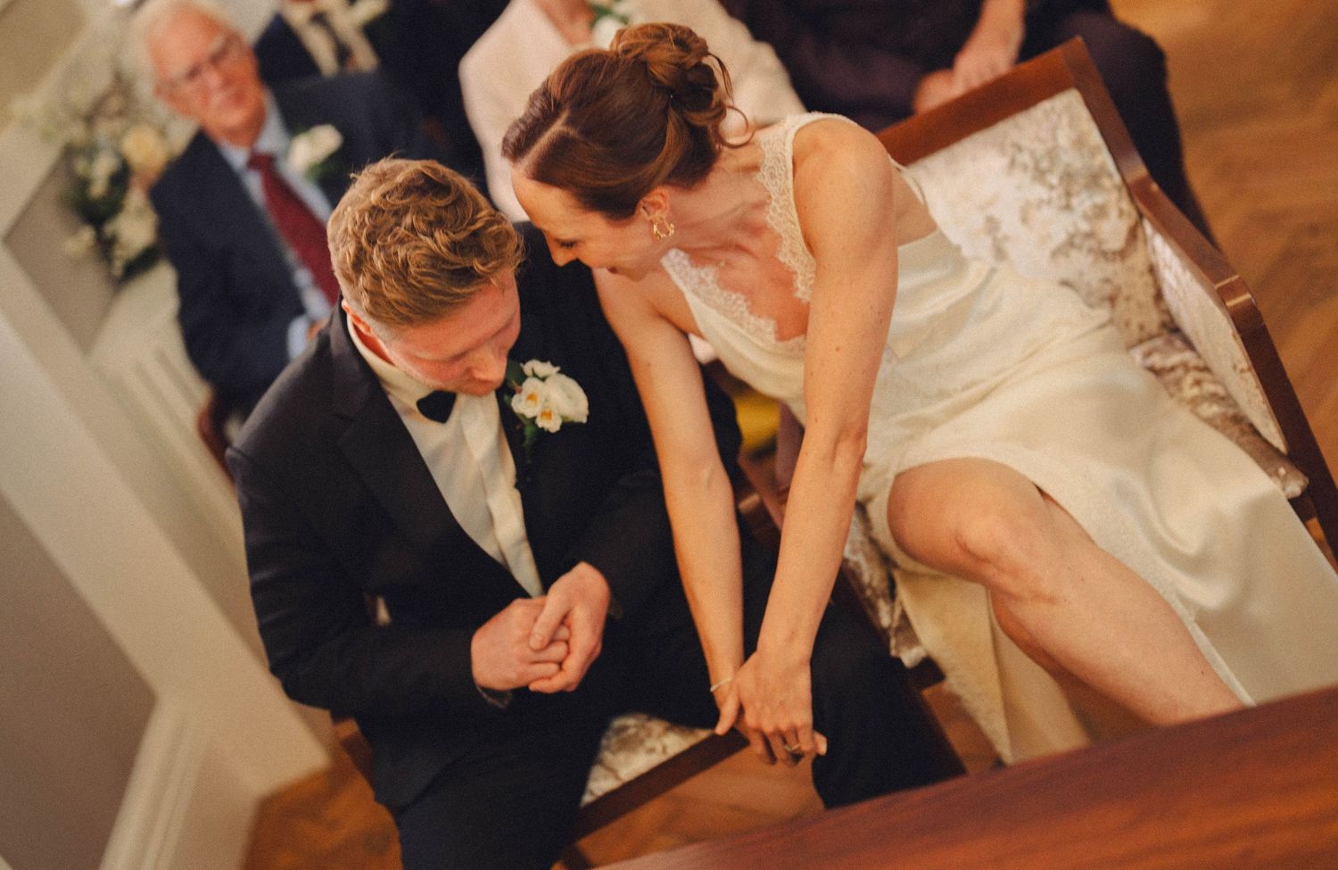 Wedding ceremony in Chelsea Town Hall, vintage wedding dress, wedding vows