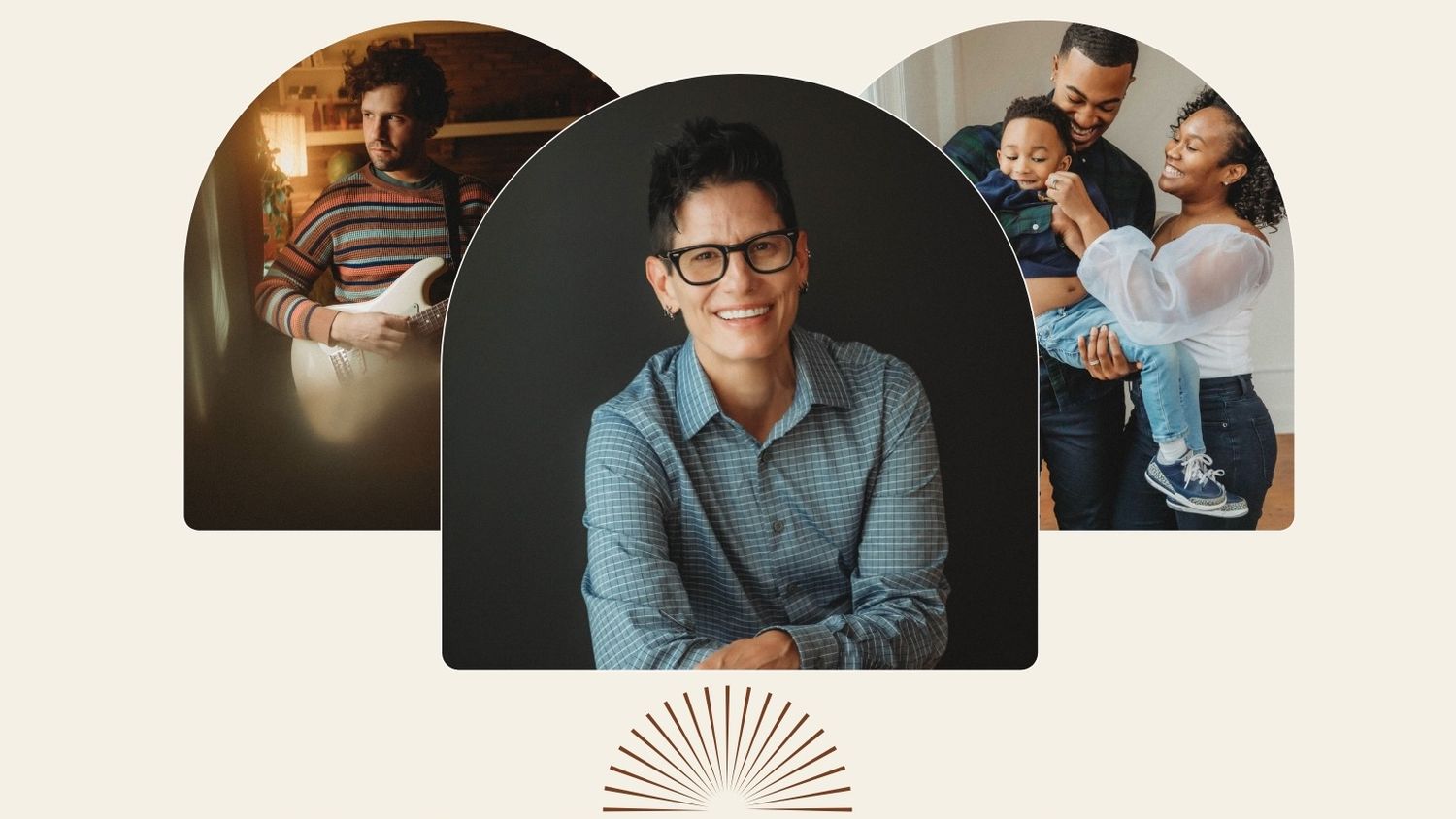 A series of circular profile photos arranged in a row showing people in professional business settings.