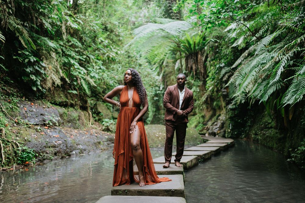 Prewedding couple photography in Bali with Ulu Petanu Waterfall