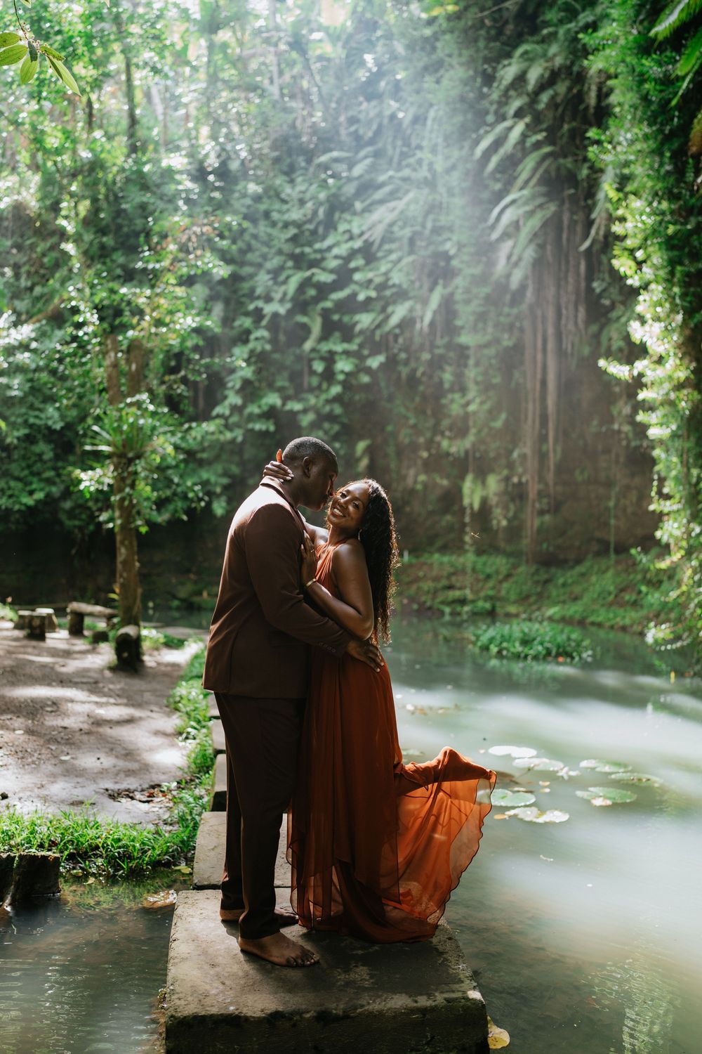 Prewedding couple photography in Bali with Ulu Petanu Waterfall