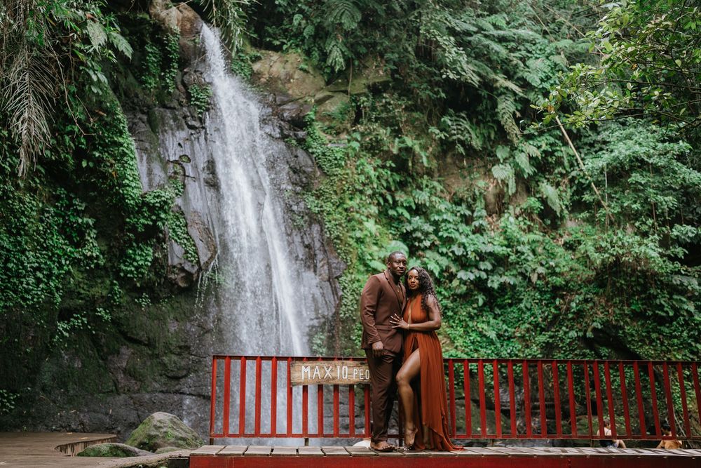 Prewedding couple photography in Bali with Ulu Petanu Waterfall