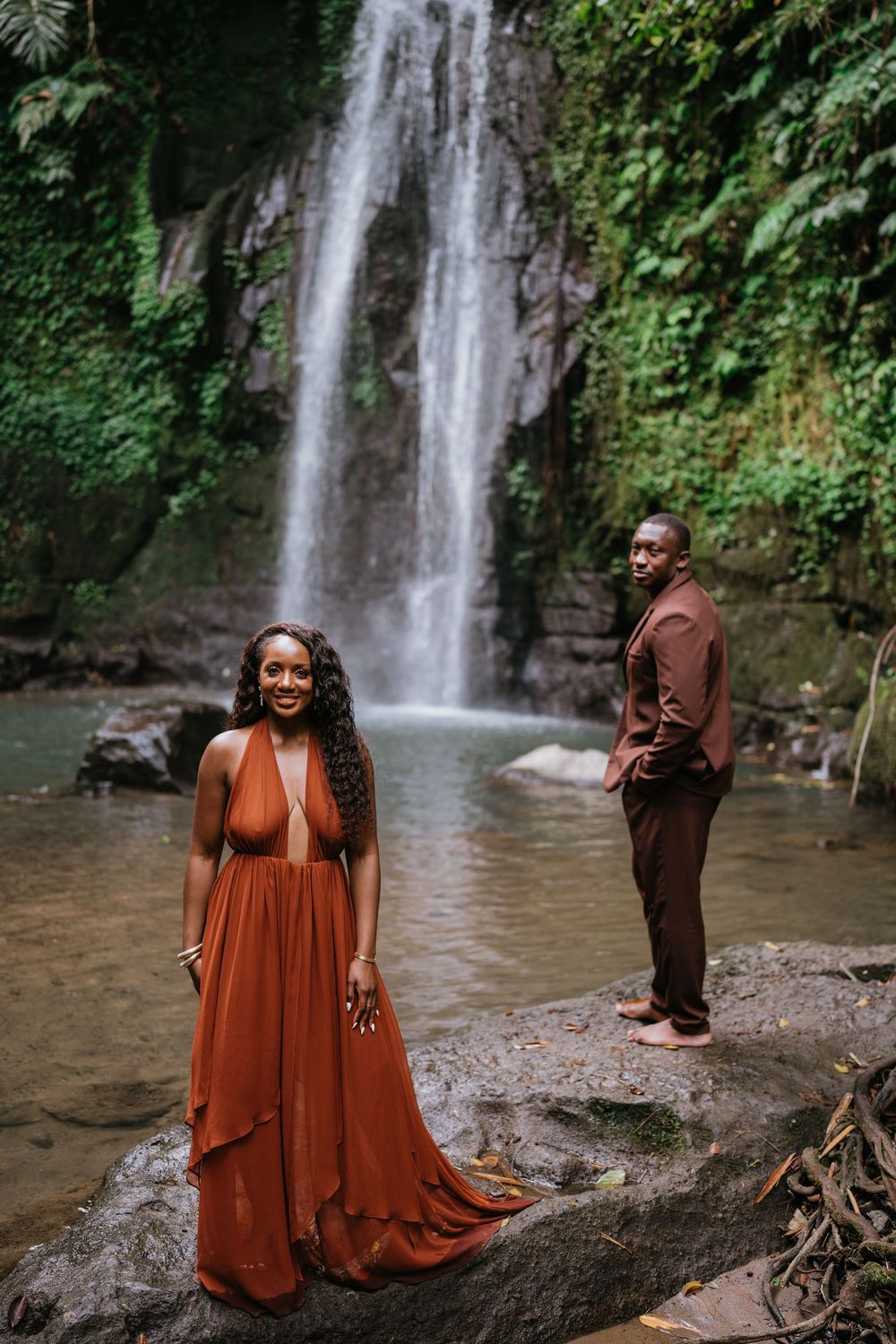 Prewedding couple photography in Bali with Ulu Petanu Waterfall