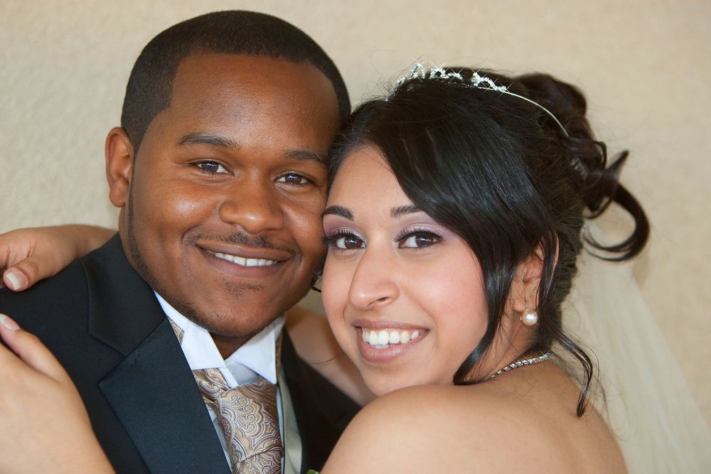 A collection of wedding photos showing happy couples embracing and celebrating their special day.