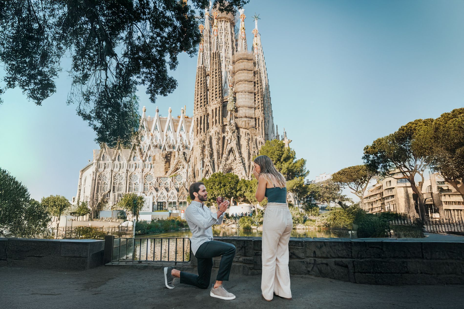 Surprise proposal at Sagrada Familia, Barcelona! Capturing an unforgettable moment of love and joy.