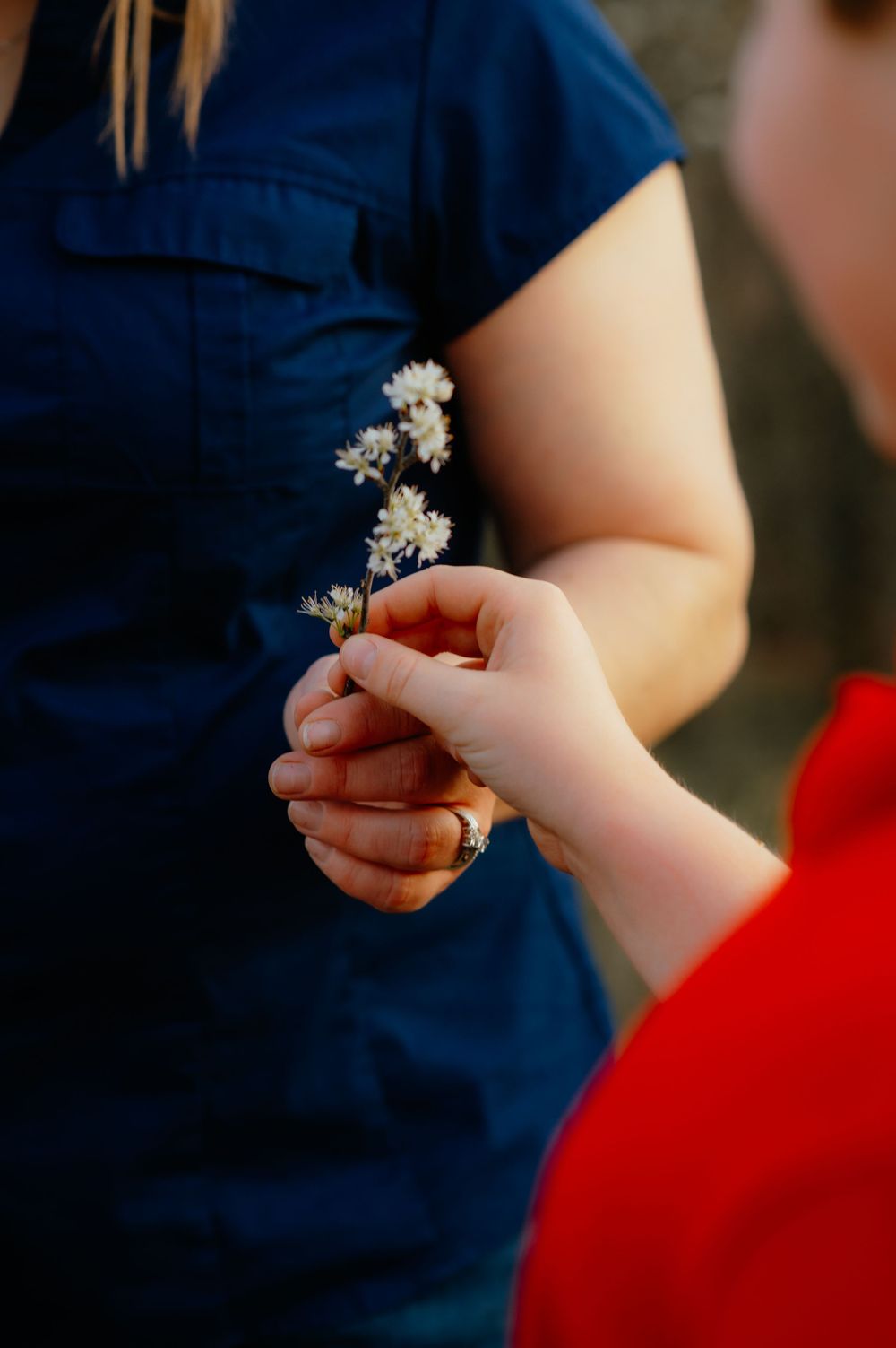 Giving mom flowers during Northwest Oklahoma family photos.