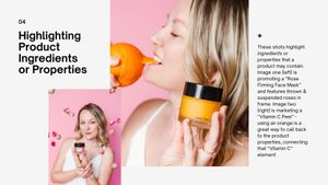 Beauty advertisement layout with orange fruit and golden skincare product against pink background in split panel design.