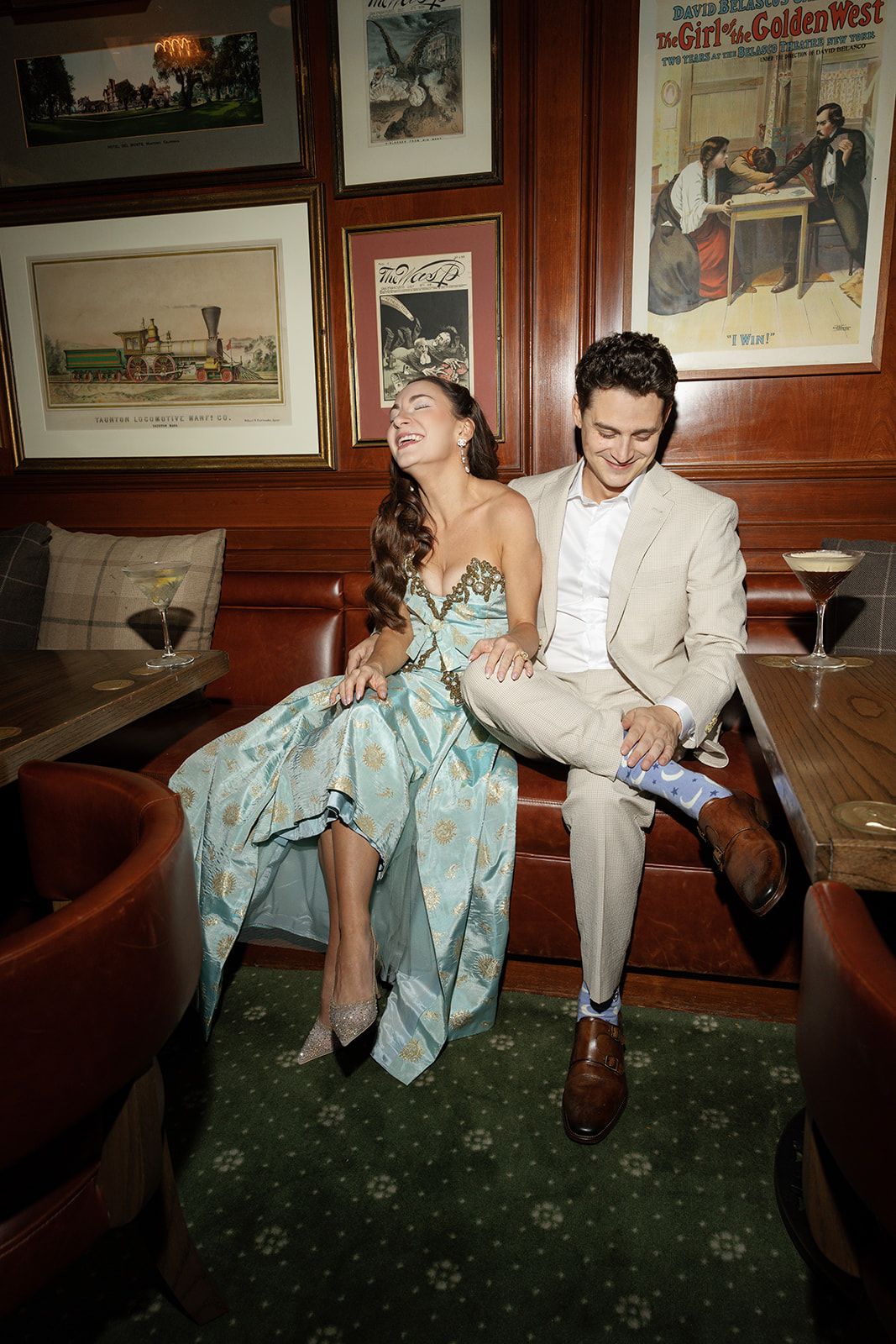Bride and groom at Bud's Bar at La Playa Hotel Carmel