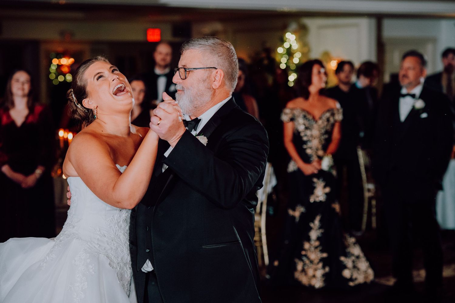 Bride and Father Bride walking down aisle at Olde Mill Inn ballroom