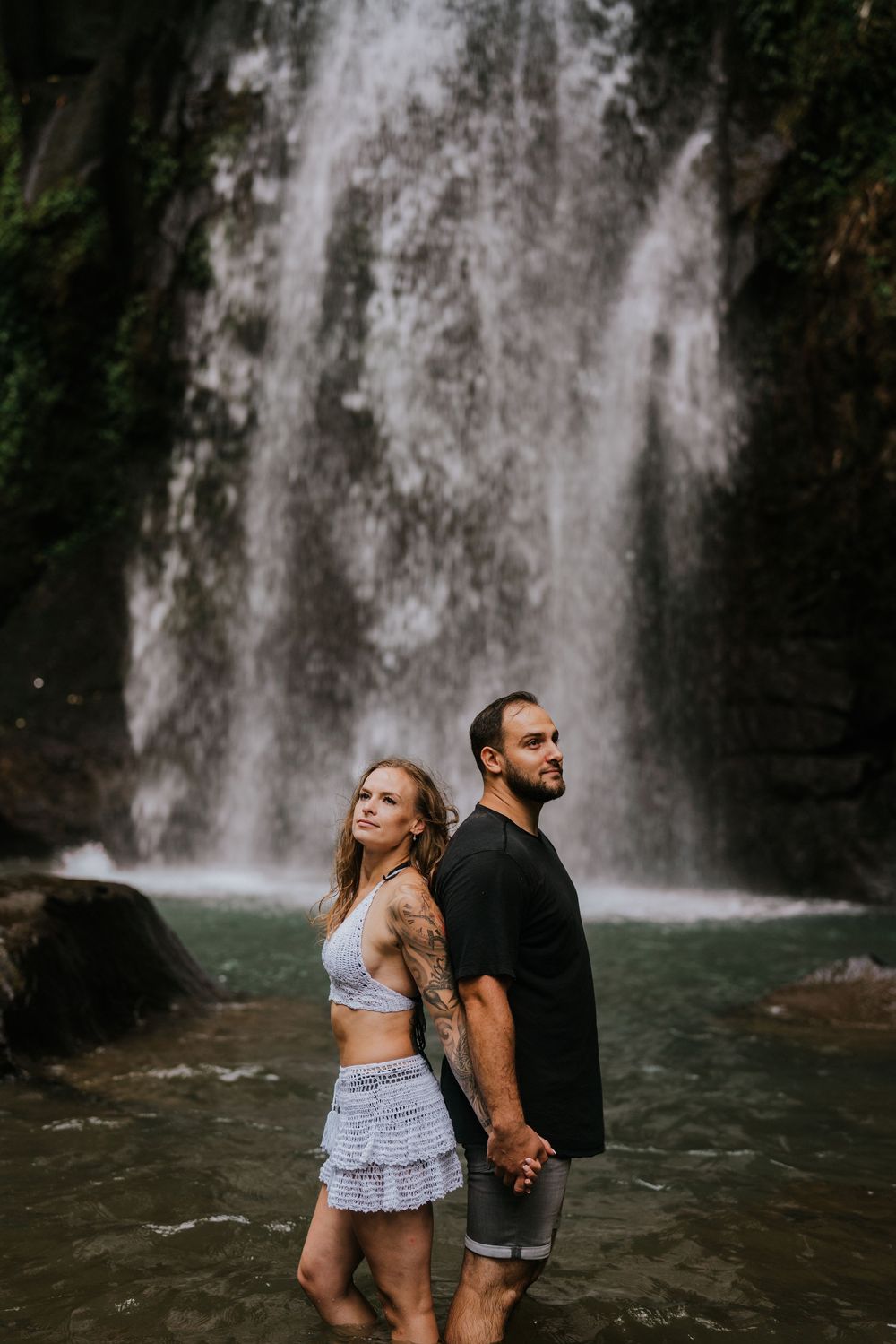 Bali couple photography services at Ulu Petanu Waterfall in Ubud.