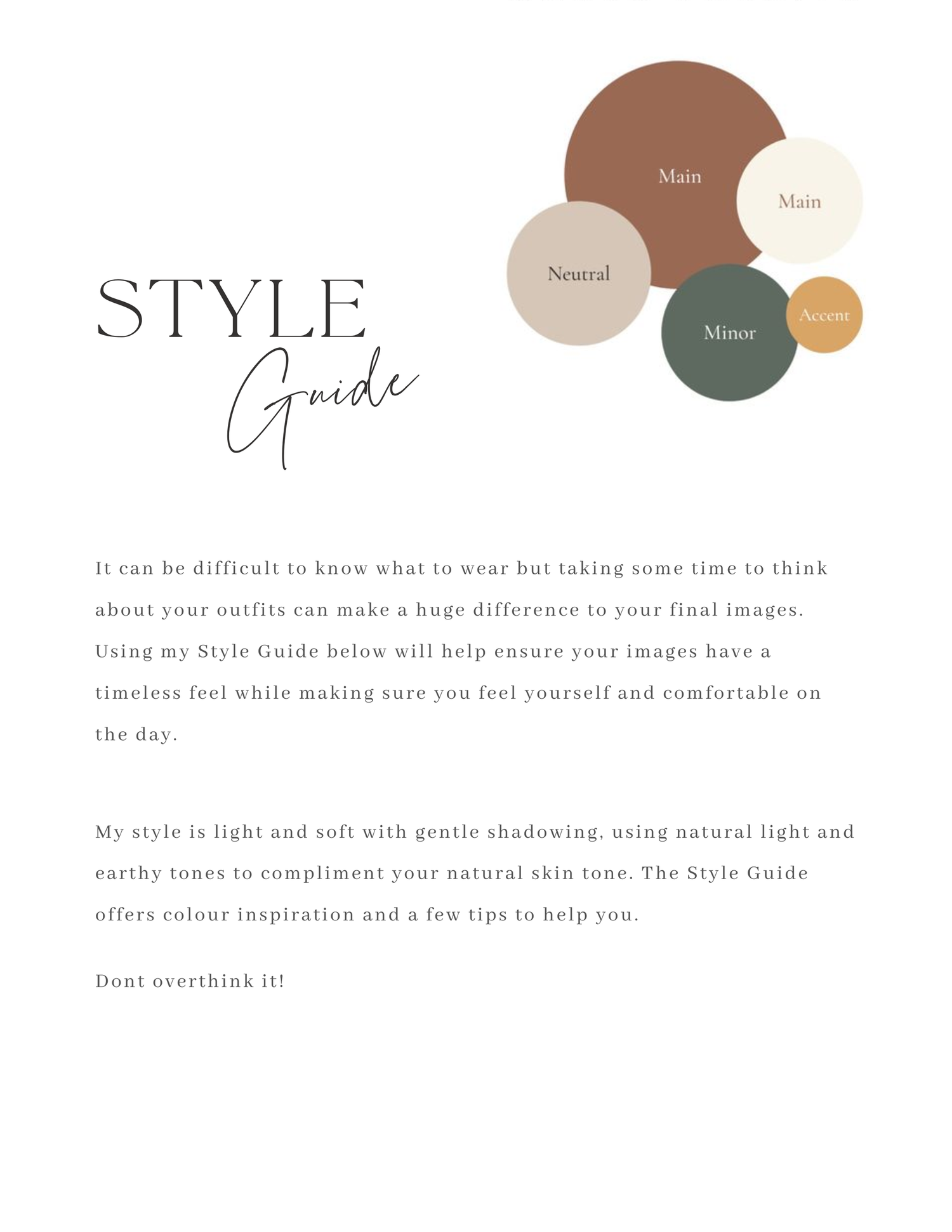 Soft muted color palette with brown and beige circles arranged stylistically on a white background for style guide design.