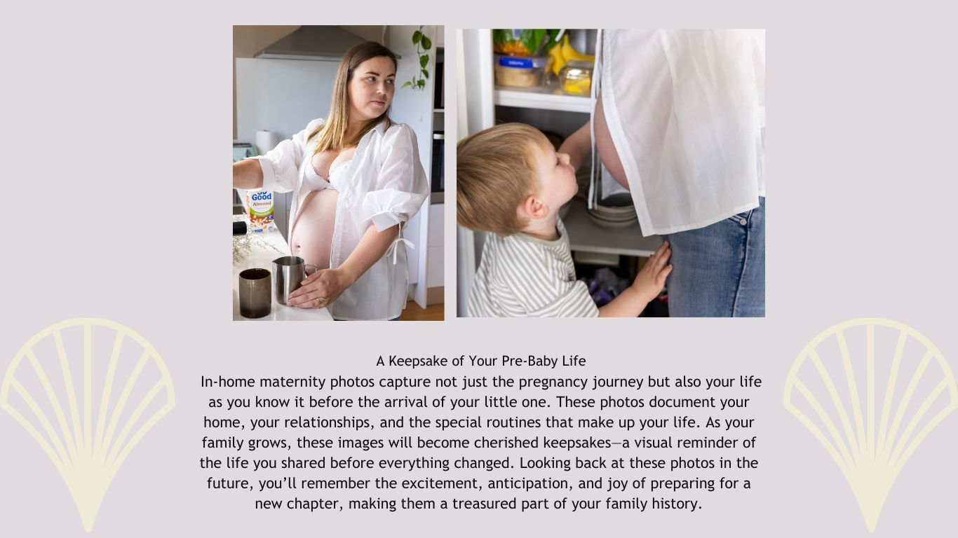 maternity photos in a kitchen with a little boy