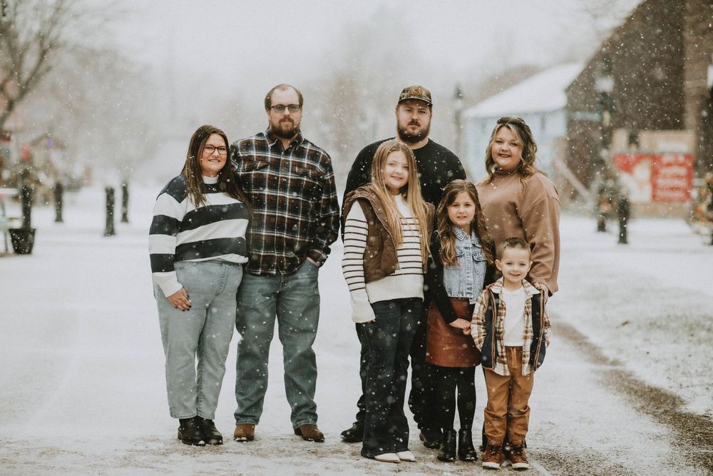 Saltsburg PA Photographer Christmas Trees along the canal, Indiana County Small town family portraits Christmas photo session winter snow