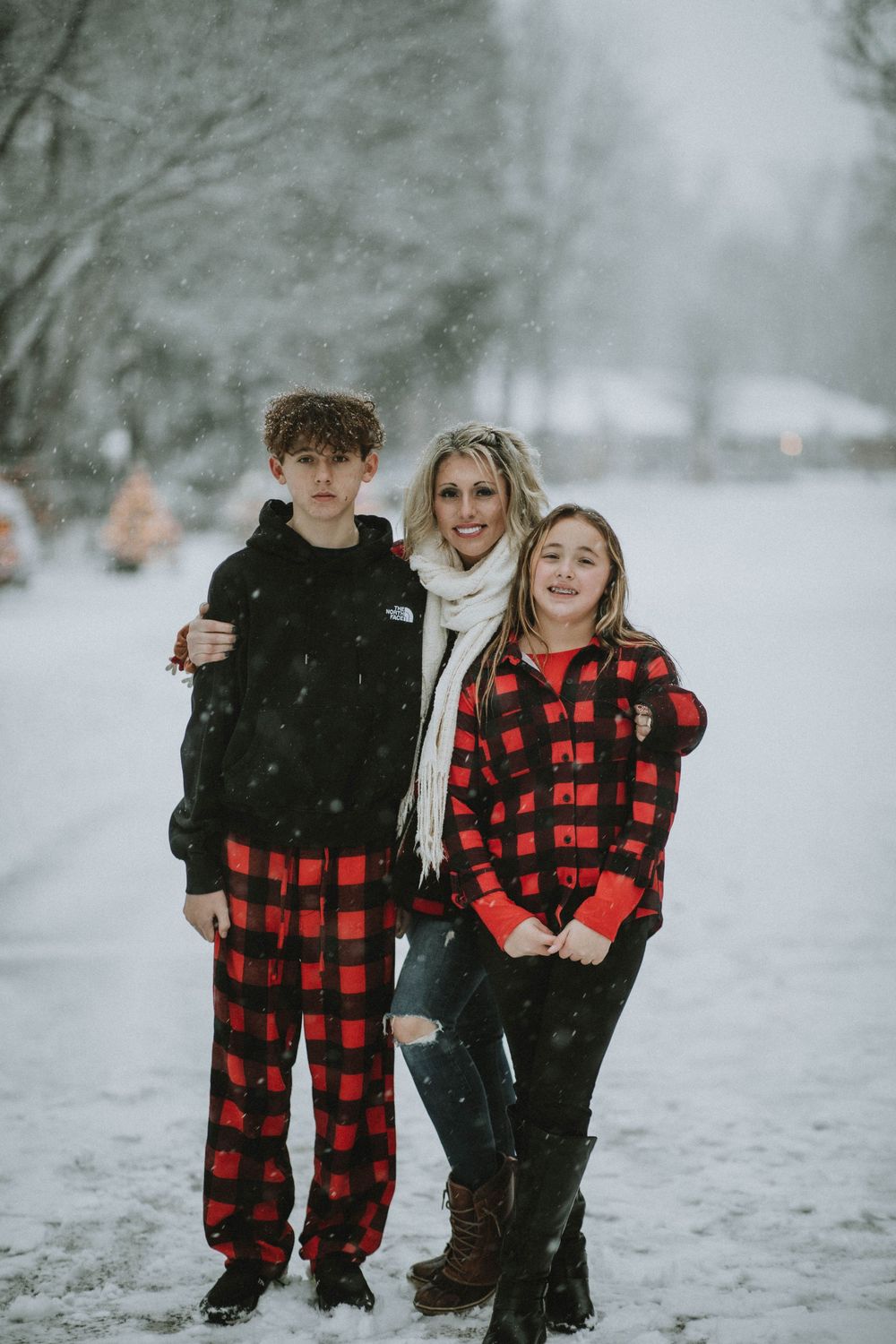 Saltsburg PA Photographer Christmas Trees along the canal, Indiana County Small town family portraits Christmas photo session winter snow