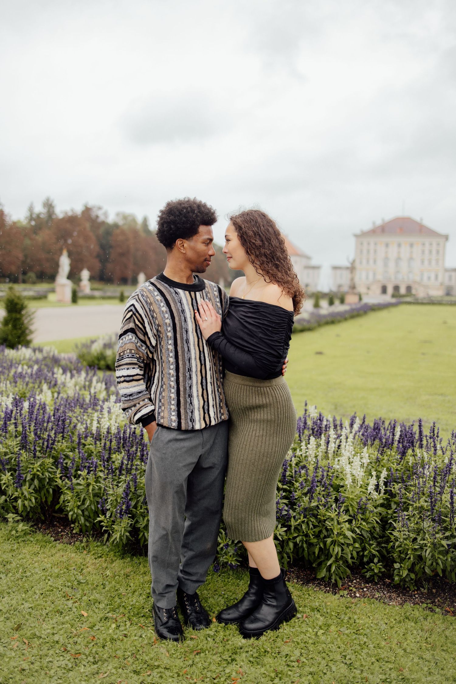 Engaged couple at Nymphenburg palace, Munich Elopement Photographer, Munich Proposal Photographer, Engagement Photography