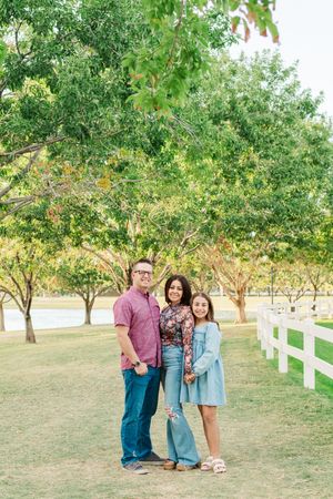 Family of 3 portrait at Morrison Ranch in Gilbert, Arizona.