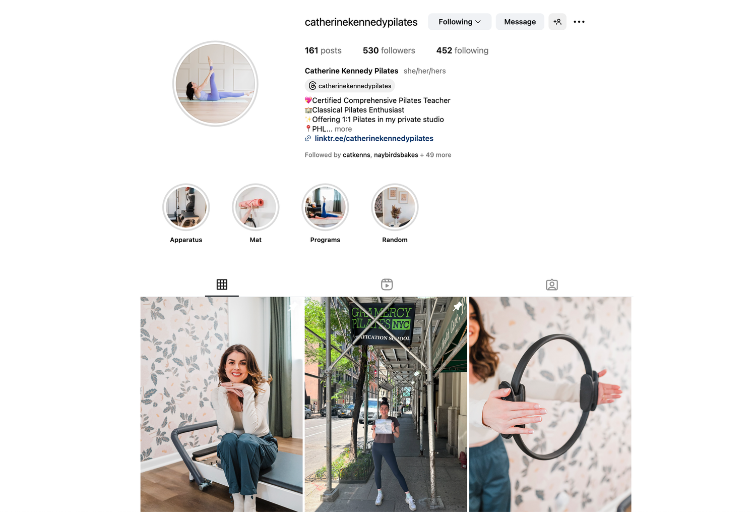 A grid-like Instagram profile page showing three lifestyle photos including portraits and urban scenes with minimalist style.
