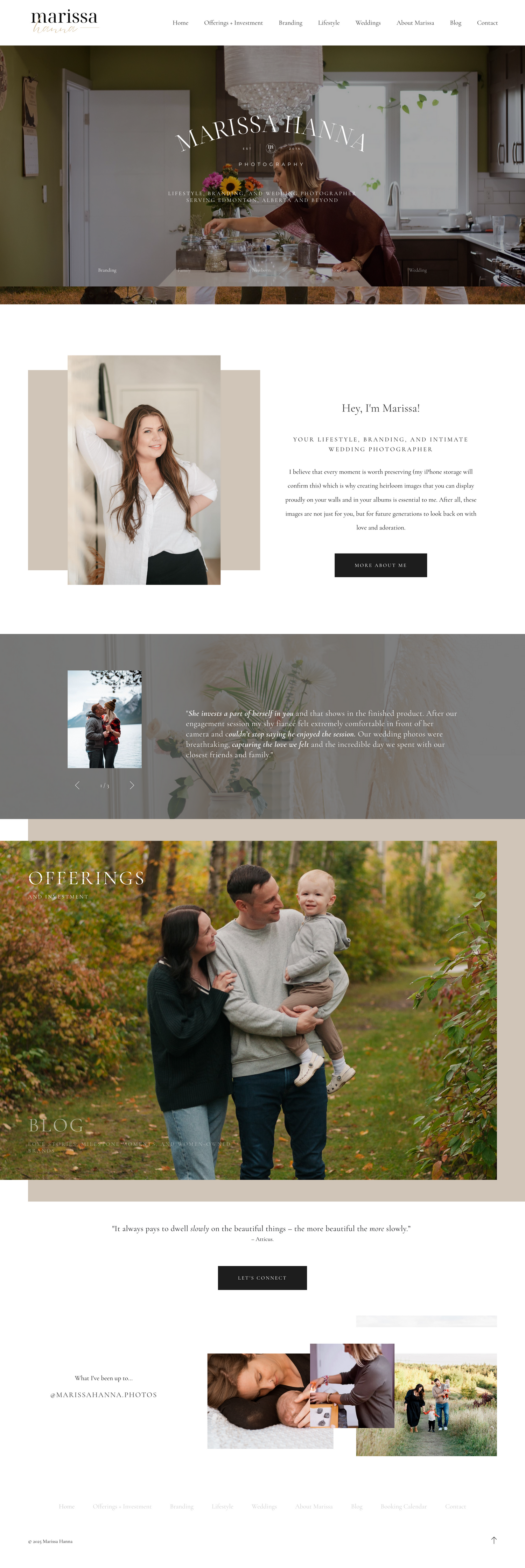 Professional photographer portfolio website showcasing wedding and family photography services with a clean, modern design.