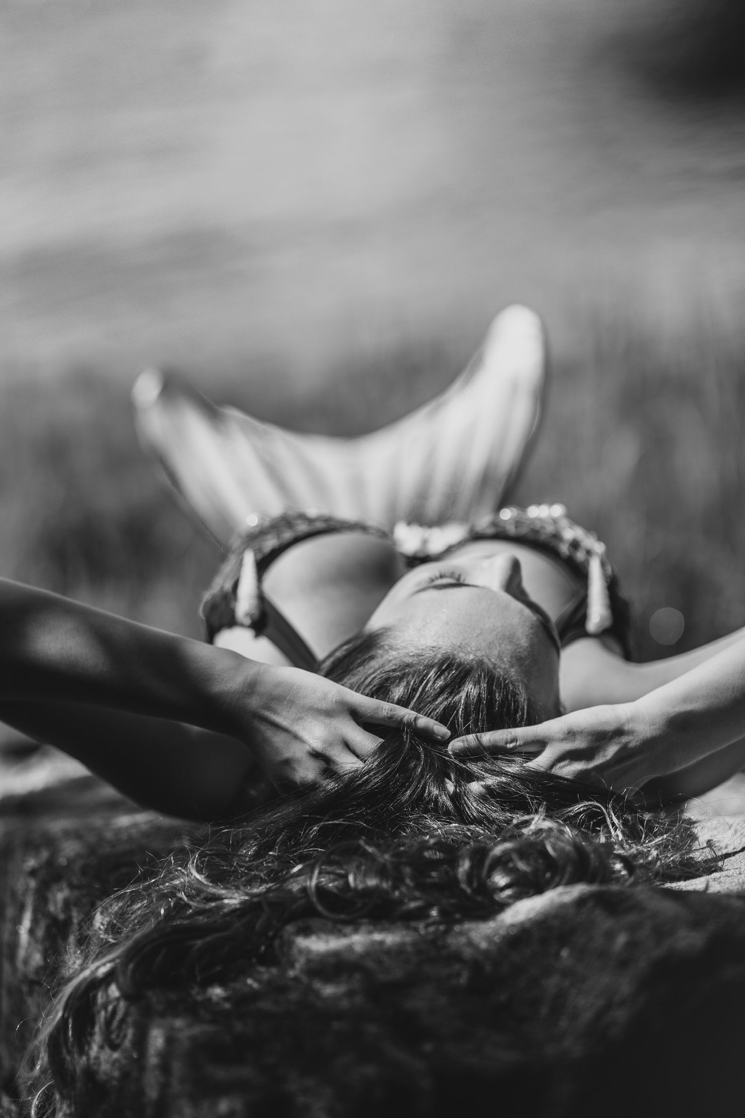 Artistic black and white portrait of mermaid photography