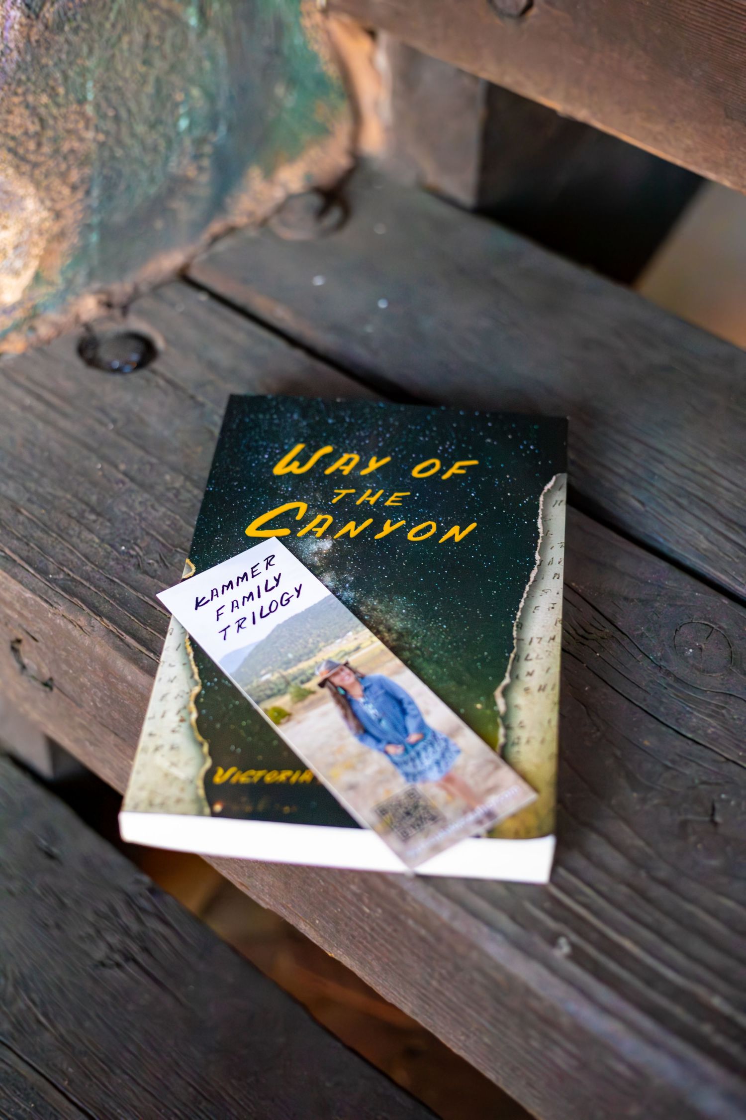 Book titled 'The Way of the Canyon' displayed on weathered wooden surface.