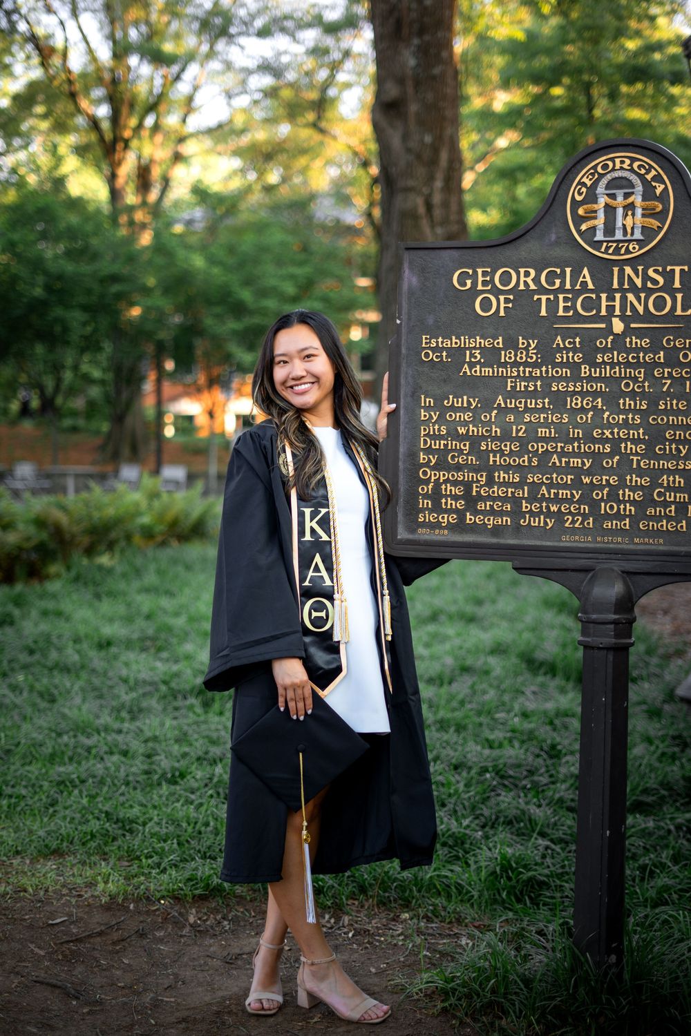 Georgia Tech sign in Harrison square the best photo spots for GT graduation portraits