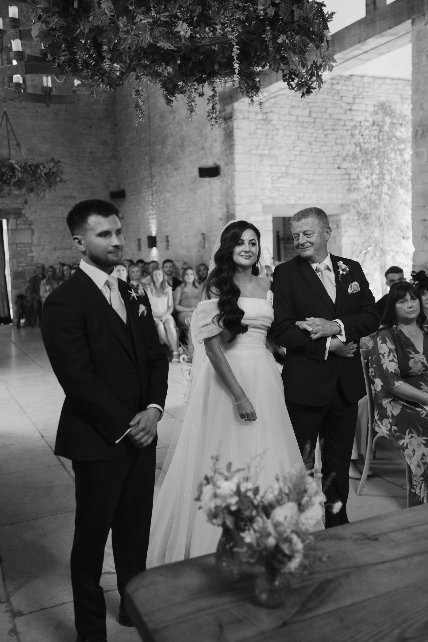 bride meeting groom during wedding ceremony at yardspace old gore in cirencester