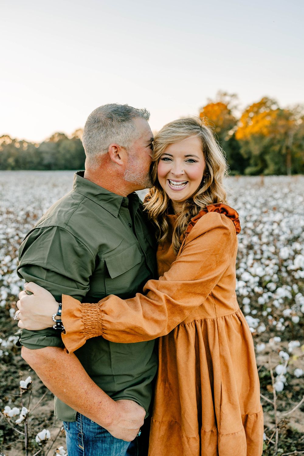 Couples sunset cotton field photo shoot located at Cotton Hills Farm in Upstate SC.