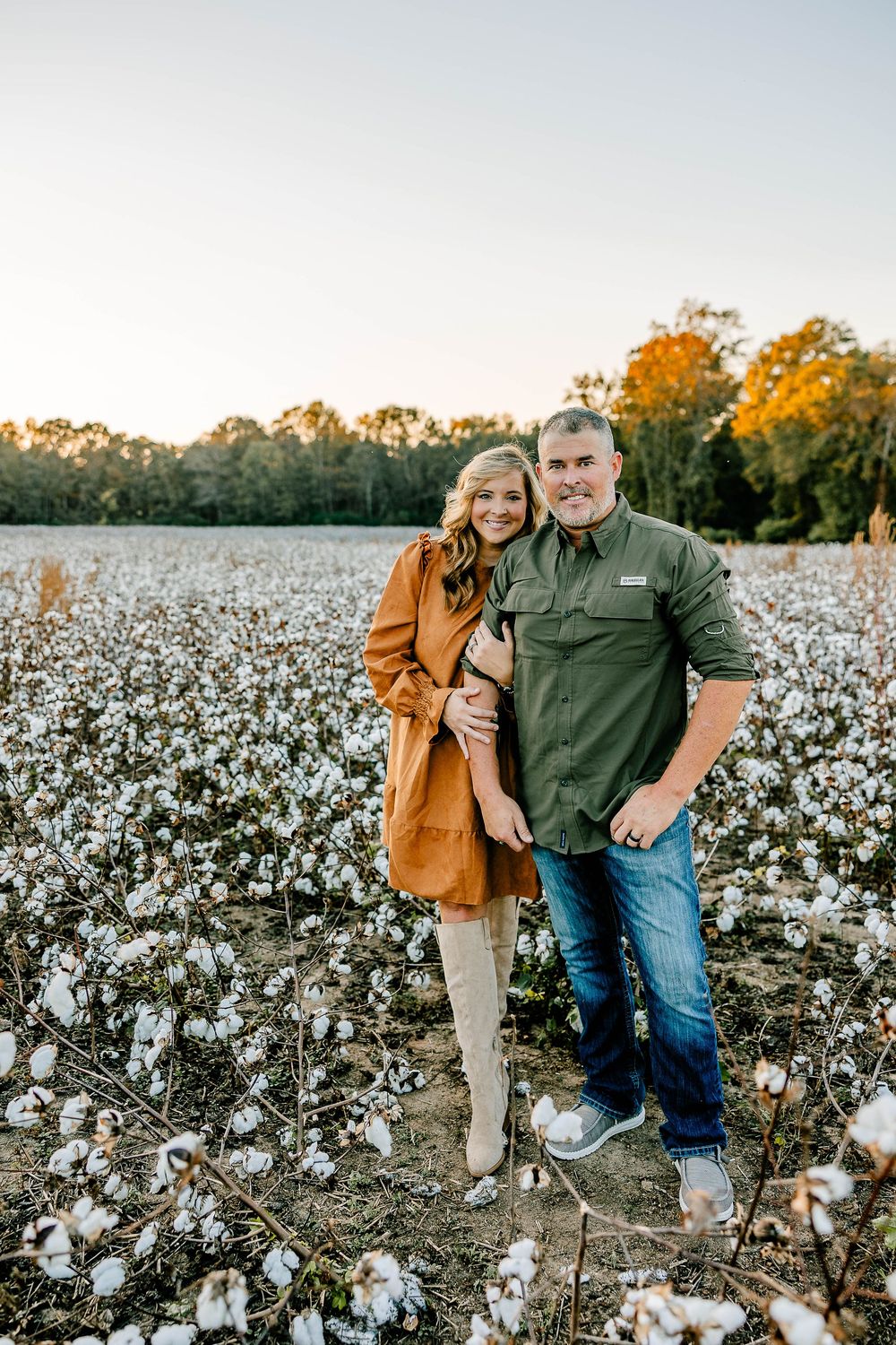 Rustic romance at Cotton Hill Farms, McConnells, SC—couples wrapped in each other’s arms amid endless fields of cotton