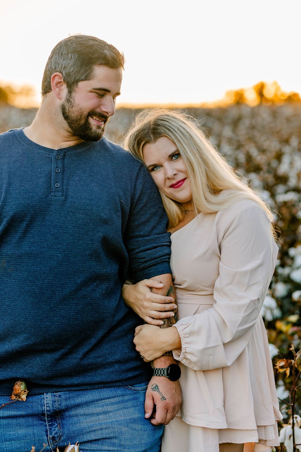Swept away in a cotton field near Clover, SC—soft breezes, cotton-studded rows, and enchanting couples photography.