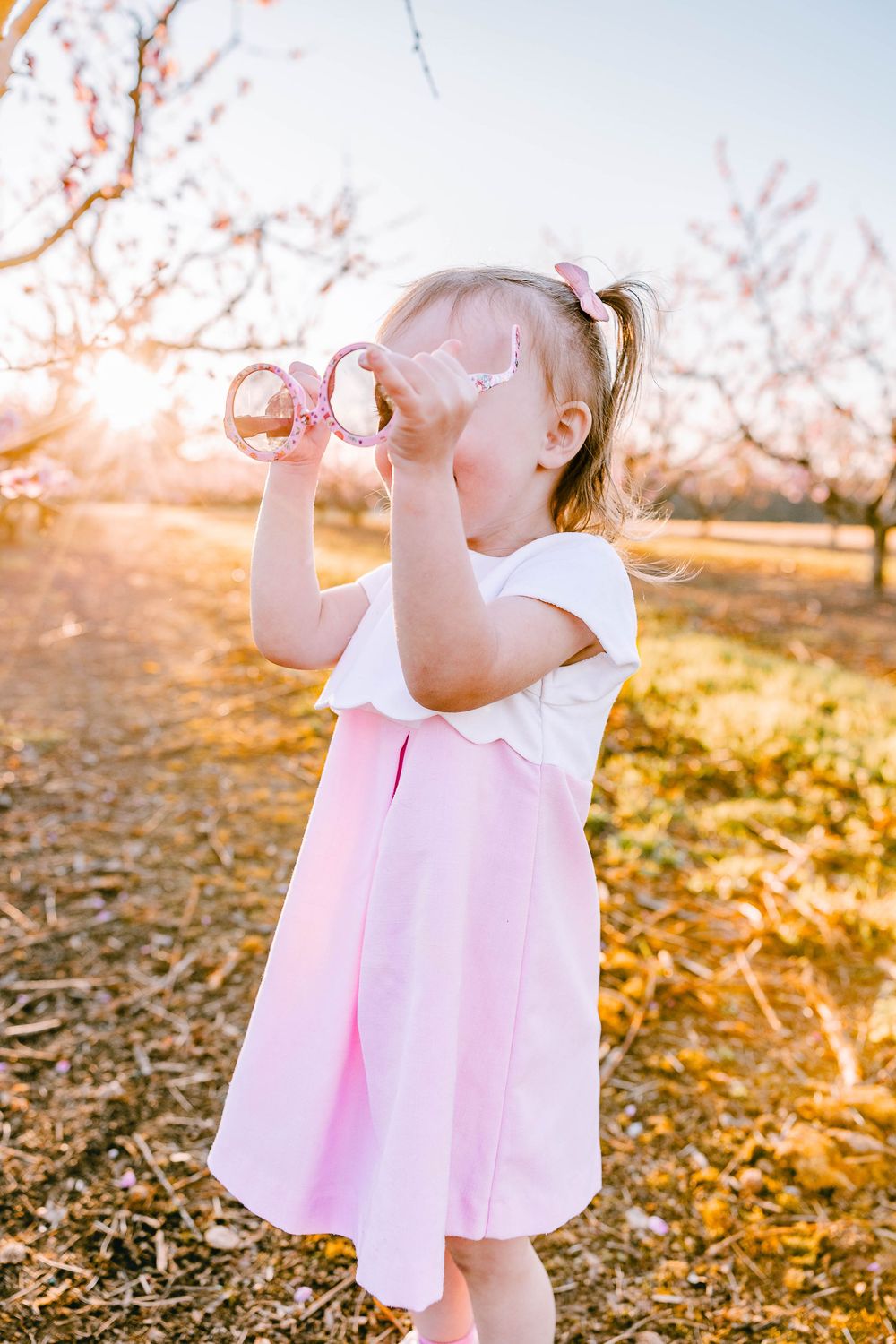 Portraits under the peach trees near Clover, SC—soft light, sweet smiles, and pure love