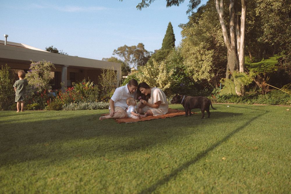 People relaxing on a grassy hillside at sunset while enjoying a picturesque outdoor gathering.