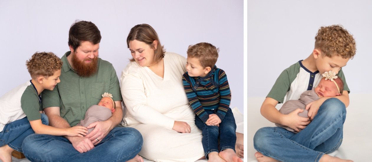 Newborn girl with family in natural light studio by Bartlesville Newborn Photographer Kristi Bray Photography