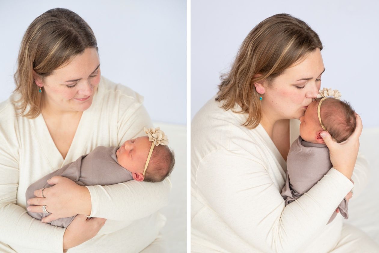 Newborn girl with family in natural light studio by Bartlesville Newborn Photographer Kristi Bray Photography
