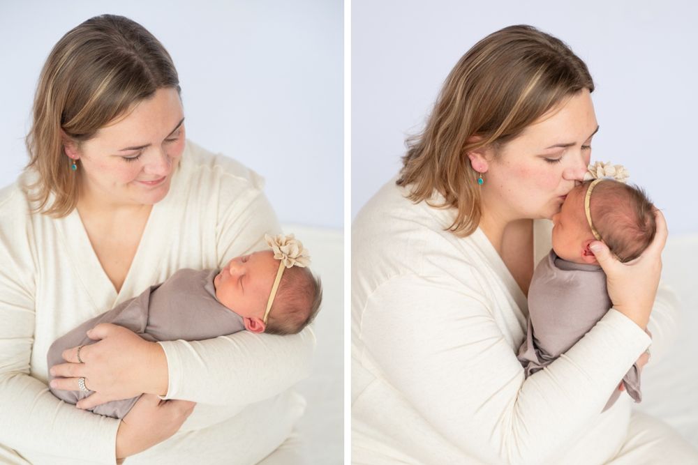 Newborn girl with family in natural light studio by Bartlesville Newborn Photographer Kristi Bray Photography