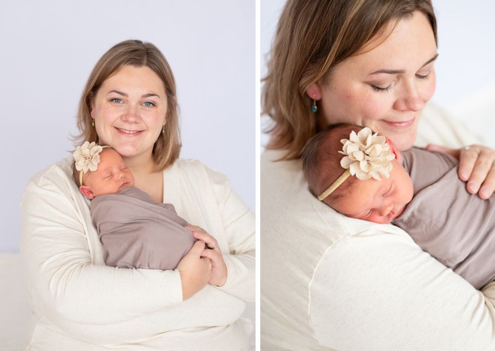 Newborn girl with family in natural light studio by Bartlesville Newborn Photographer Kristi Bray Photography